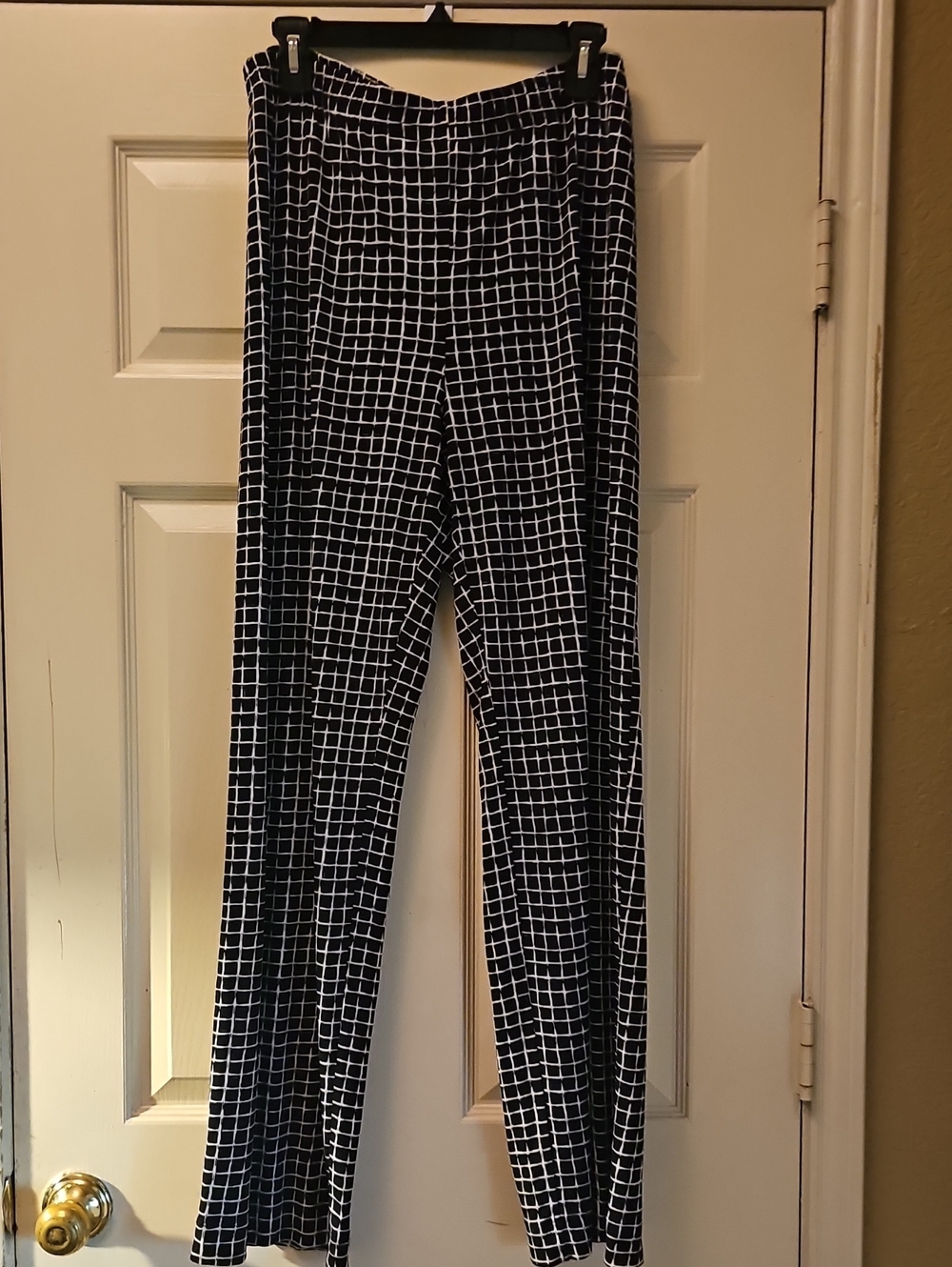 Premise Black Pants with White Grid Print - Straight Leg